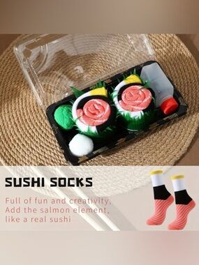 Socks - Unisex, Funny Sushi Print Crew Socks, NEW, One Size
